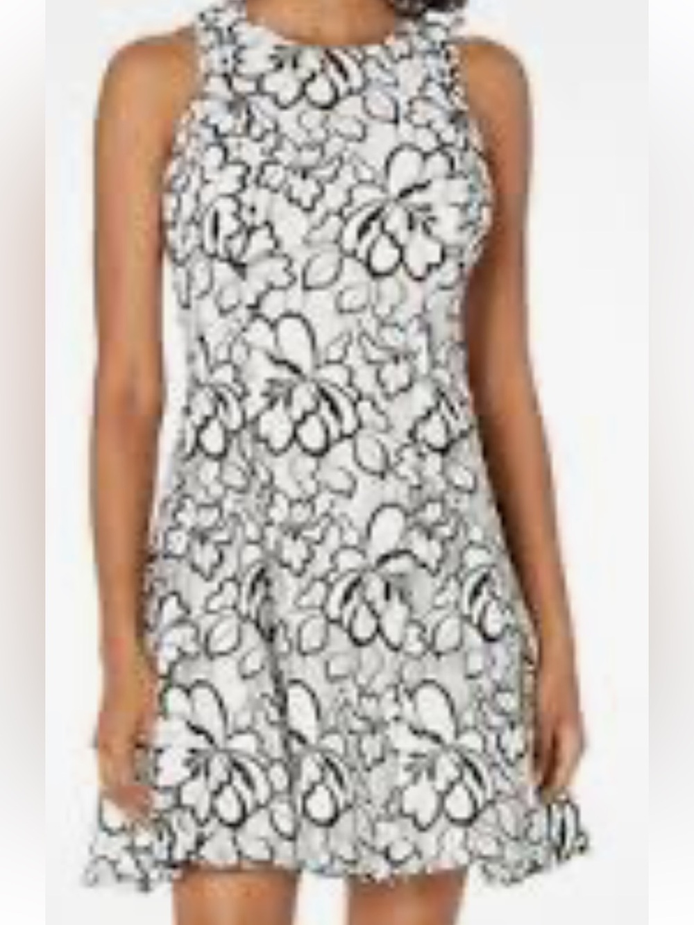 Greylin Ivory and Black Floral Fit-and-Flare Mini Dress Sz M NWT